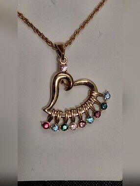 Gold-toned Heart Pendant Necklace with Multicolor Charms